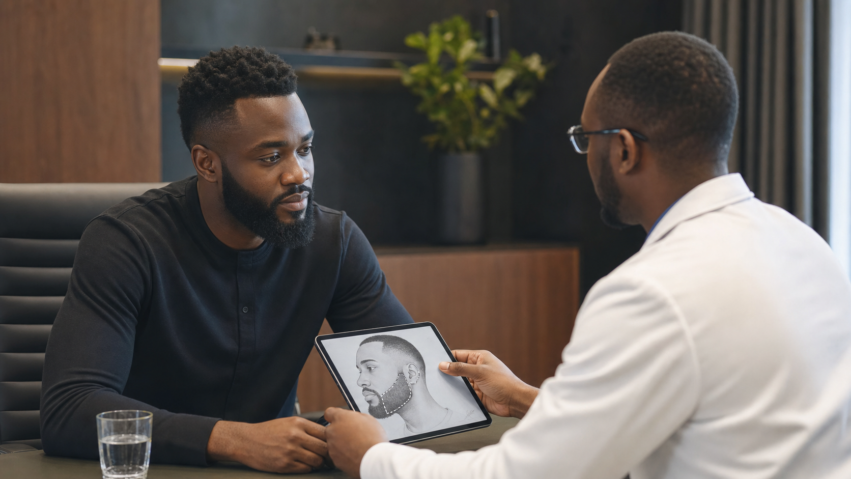 Illustrative beard restoration planning consultation